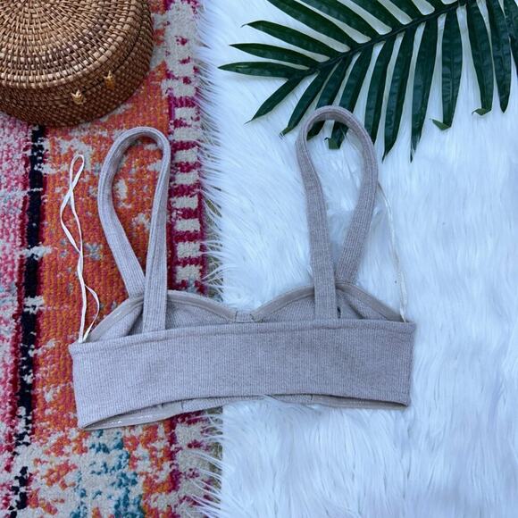 Zara Neutral Beige Tan Knit Ribbed Cropped Tank Top Crop Top Bra Top Small - Picture 2 of 4
